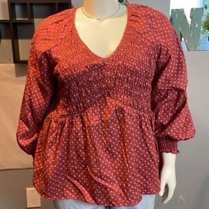 Ava & Viv Women's 2X Balloon Long Sleeve‎ Smocked Bodice Blouse Size 2X